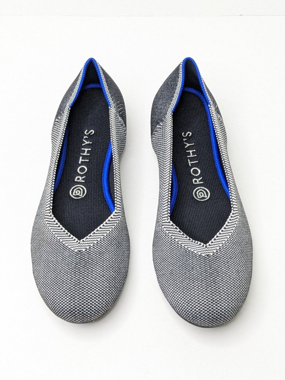 Rothy's The Flat Round Toe Slip-On Knit Ballet Flats Grey Birdseye Womens 8.5